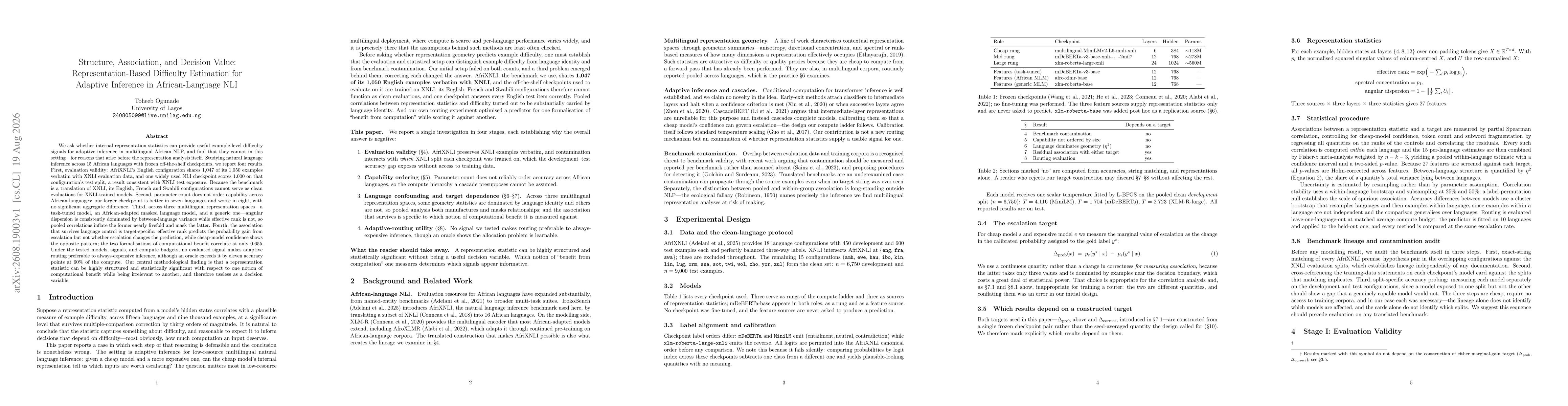 Thumbnail for Structure, Association, and Decision Value: Representation-Based Difficulty Estimation for Adaptive Inference in African-Language NLI