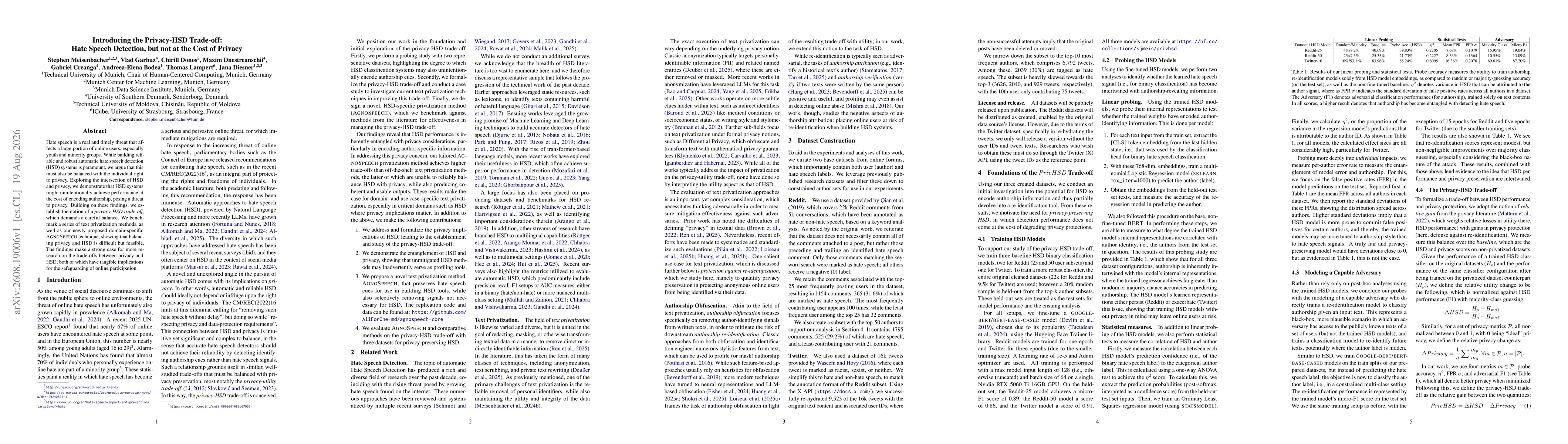 Thumbnail for Introducing the Privacy-HSD Trade-off: Hate Speech Detection, but not at the Cost of Privacy