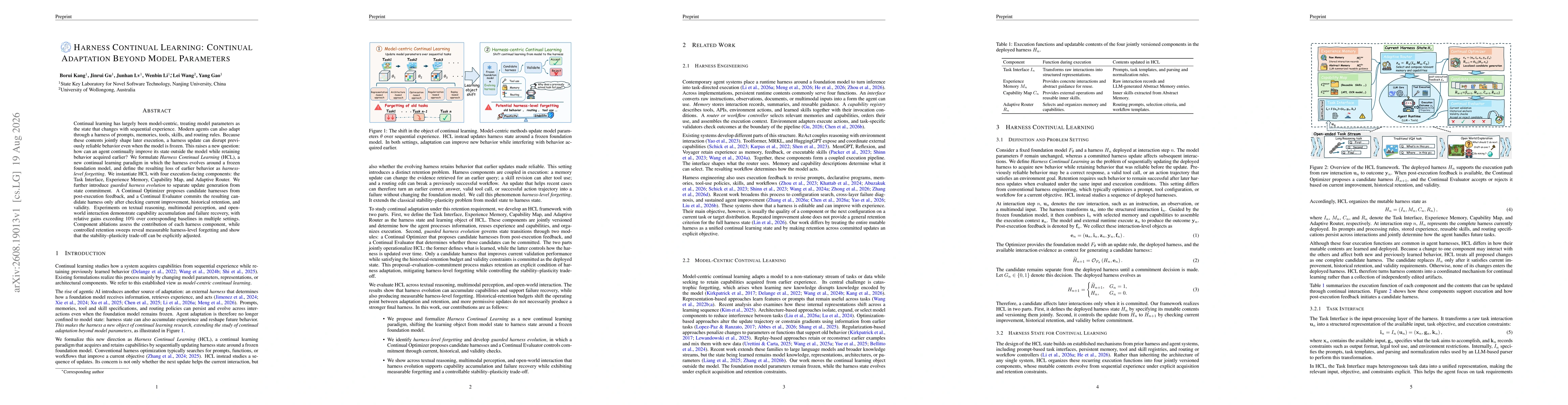Thumbnail for Harness Continual Learning: Continual Adaptation Beyond Model Parameters