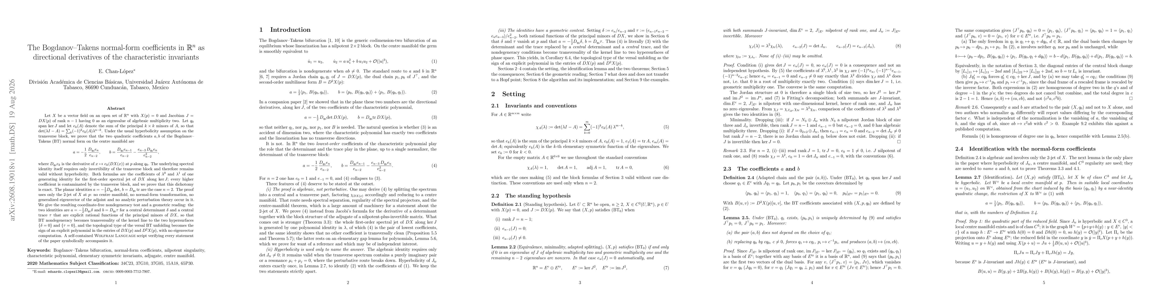 Thumbnail for The Bogdanov--Takens normal-form coefficients in $\mathbb{R}^n$ as directional derivatives of the characteristic invariants