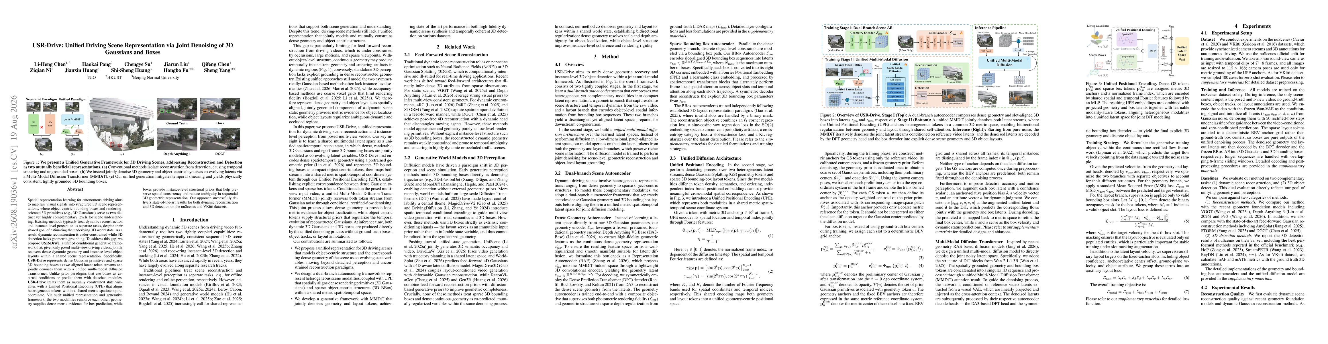 Thumbnail for USR-Drive: Unified Driving Scene Representation via Joint Denoising of 3D Gaussians and Boxes