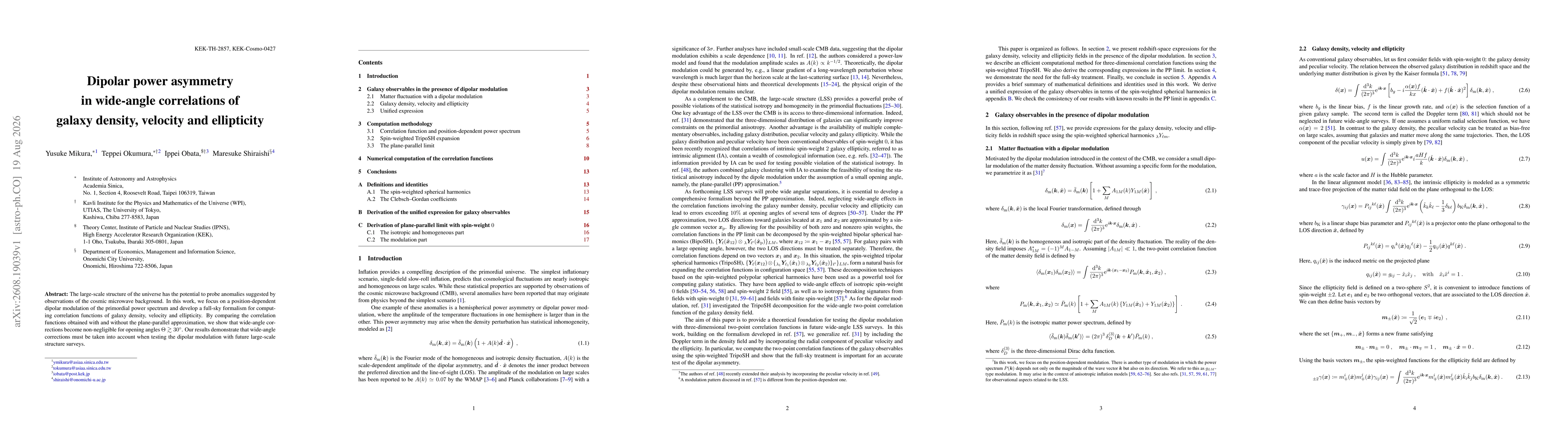 Thumbnail for Dipolar power asymmetry in wide-angle correlations of galaxy density, velocity and ellipticity