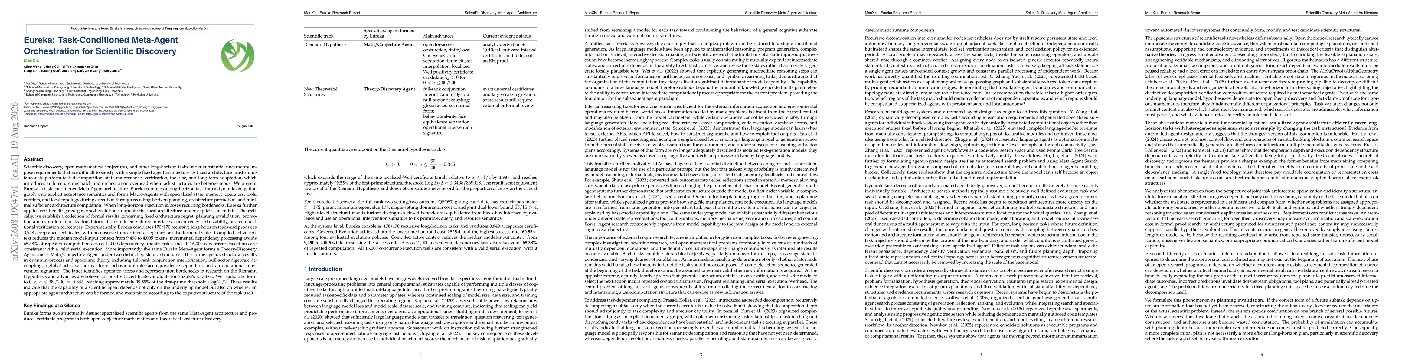 Thumbnail for Eureka: Task-Conditioned Meta-Agent Orchestration for Scientific Discovery