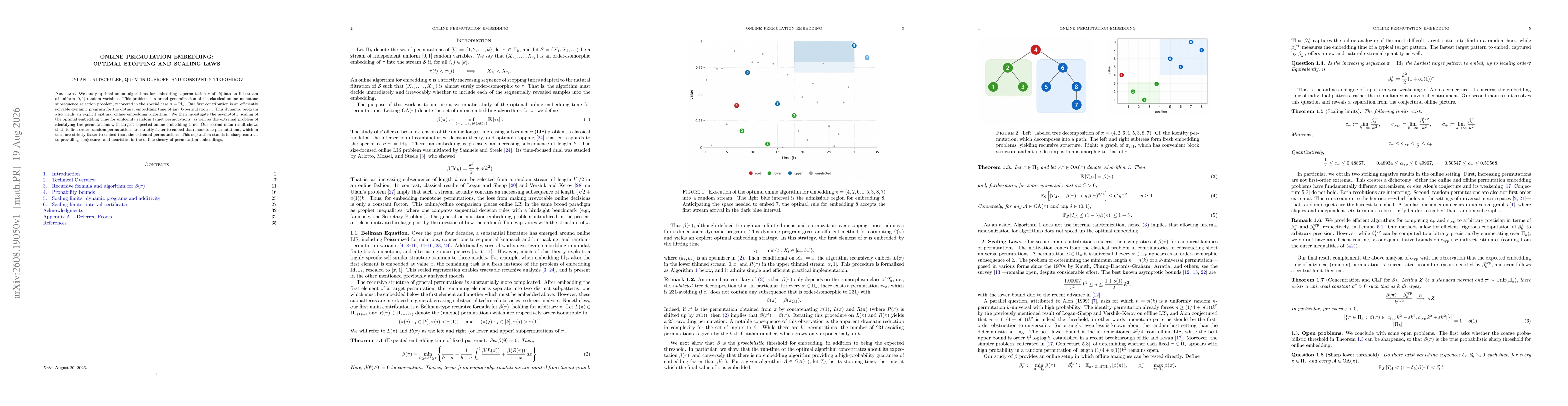 Thumbnail for Online Permutation Embedding: Optimal Stopping and Scaling Laws