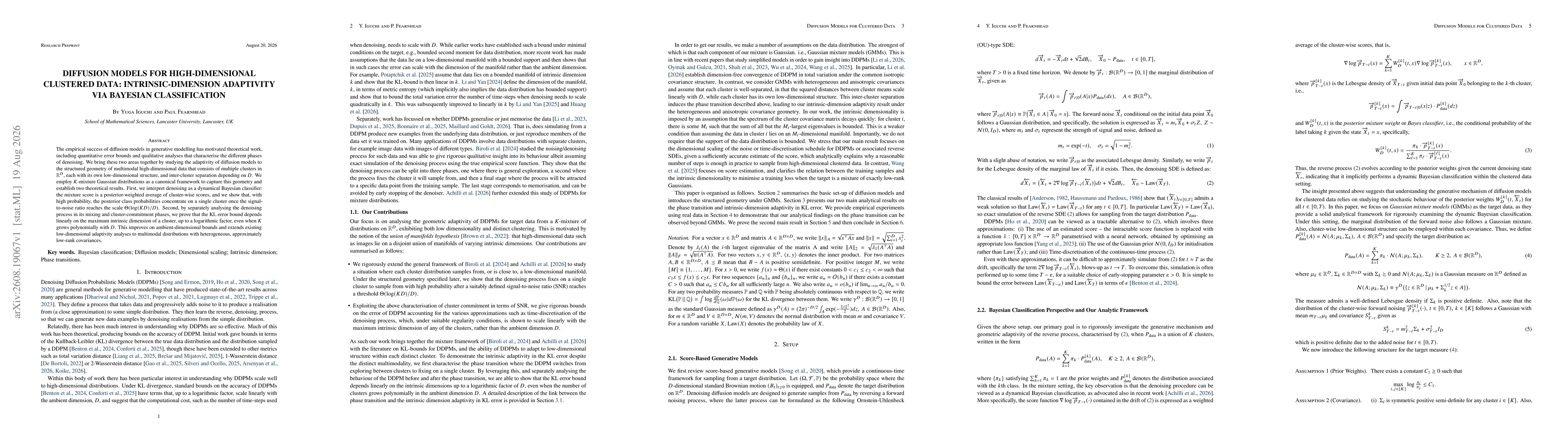 Thumbnail for Diffusion Models for High-Dimensional Clustered Data: Intrinsic-Dimension Adaptivity via Bayesian Classification