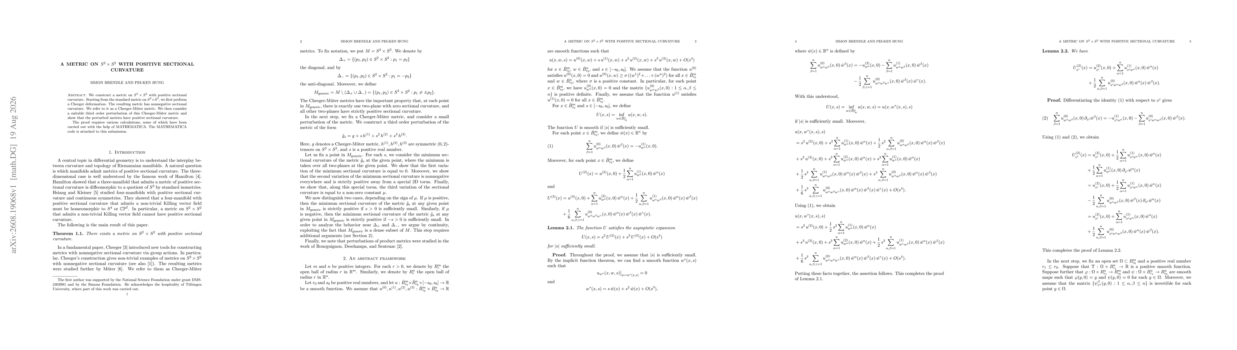 Thumbnail for A metric on $S^2 \times S^2$ with positive sectional curvature