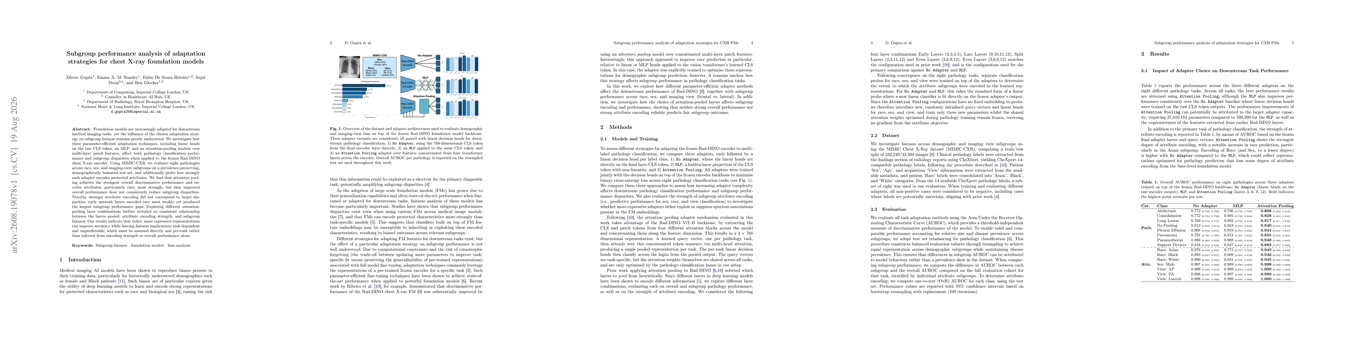Thumbnail for Subgroup performance analysis of adaptation strategies for chest X-ray foundation models