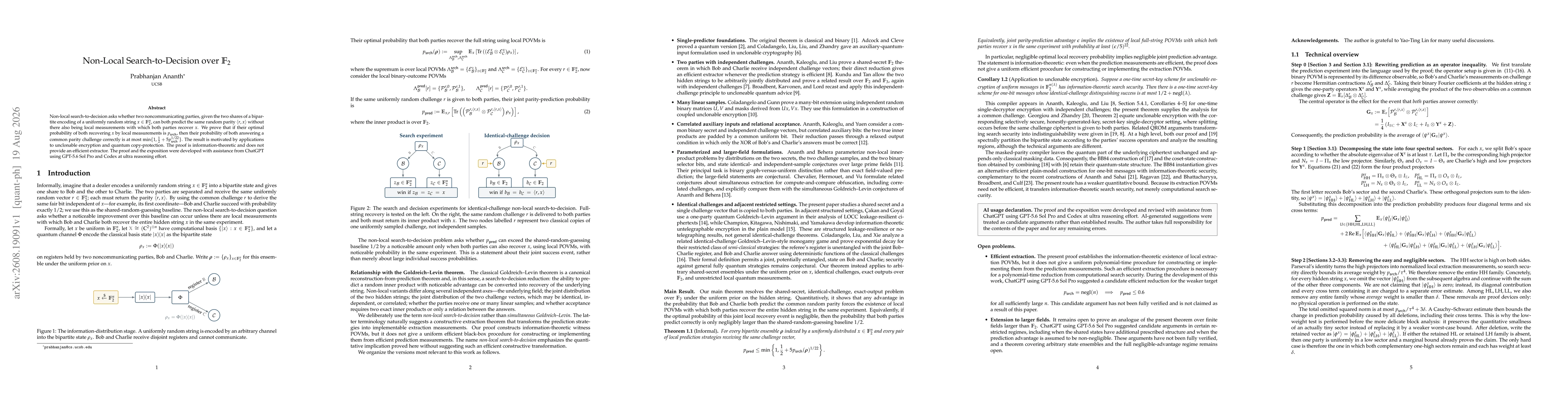 Thumbnail for Non-Local Search-to-Decision Reduction over F2