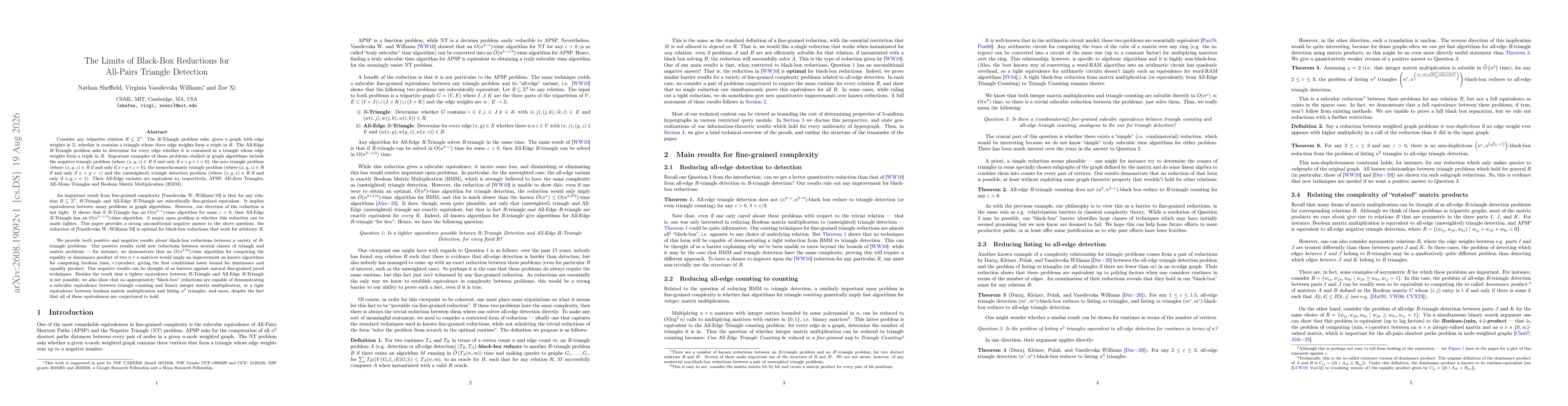 Thumbnail for The Limits of Black-Box Reductions for All-Pairs Triangle Detection