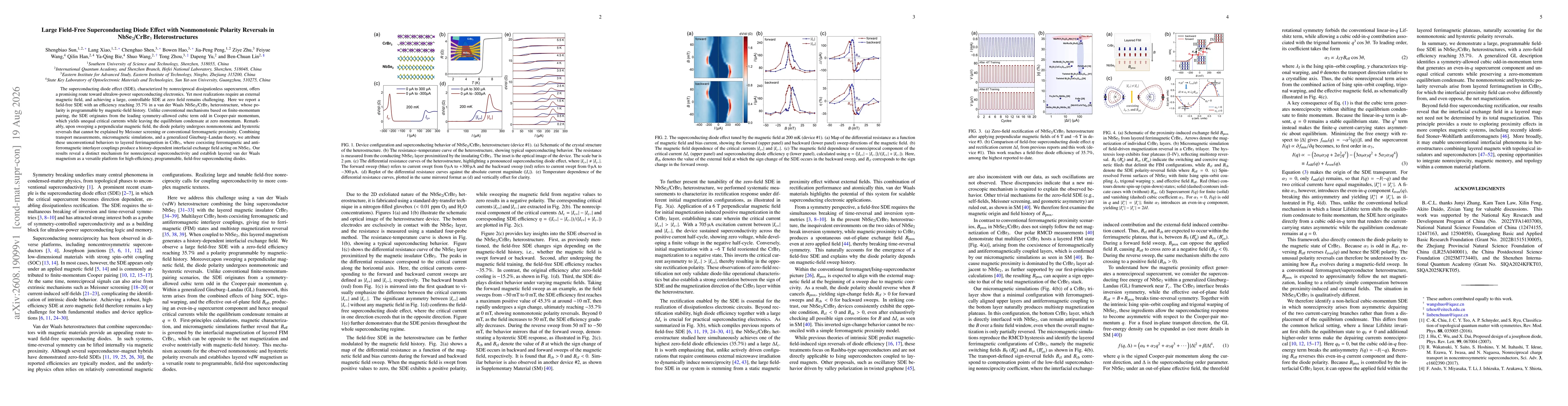 Thumbnail for Large Field-Free Superconducting Diode Effect with Nonmonotonic Polarity Reversals in NbSe$_2$/CrBr$_3$ Heterostructures