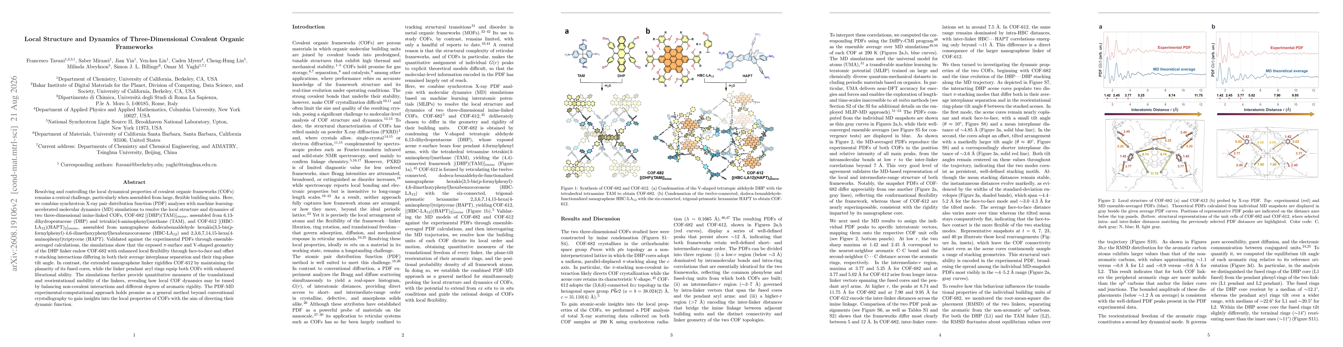 Thumbnail for Local Structure and Dynamics of Three-Dimensional Covalent Organic Frameworks