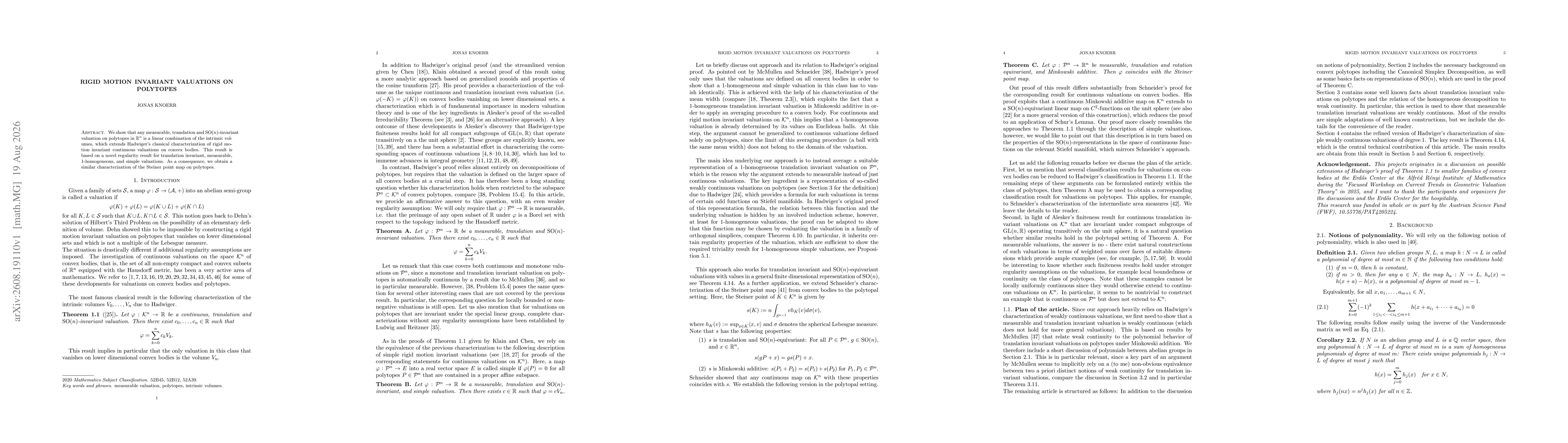 Thumbnail for Rigid motion invariant valuations on polytopes