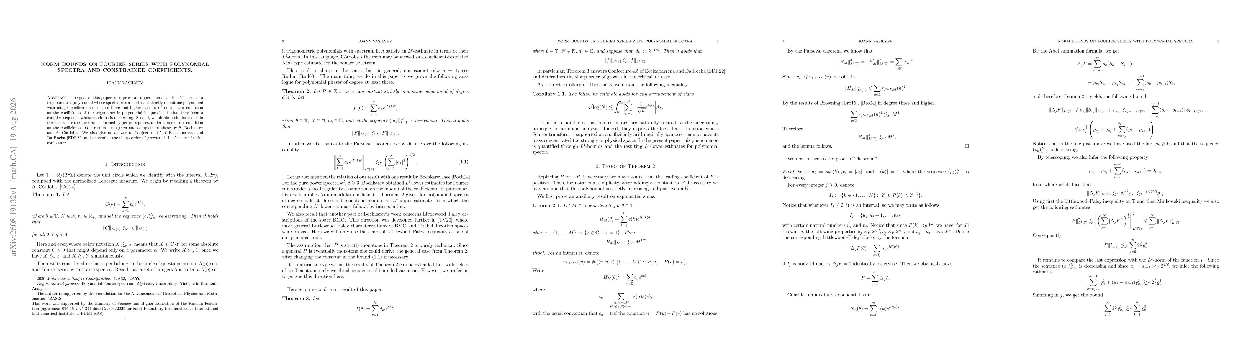 Thumbnail for Norm bounds on Fourier series with polynomial spectra and constrained coefficients