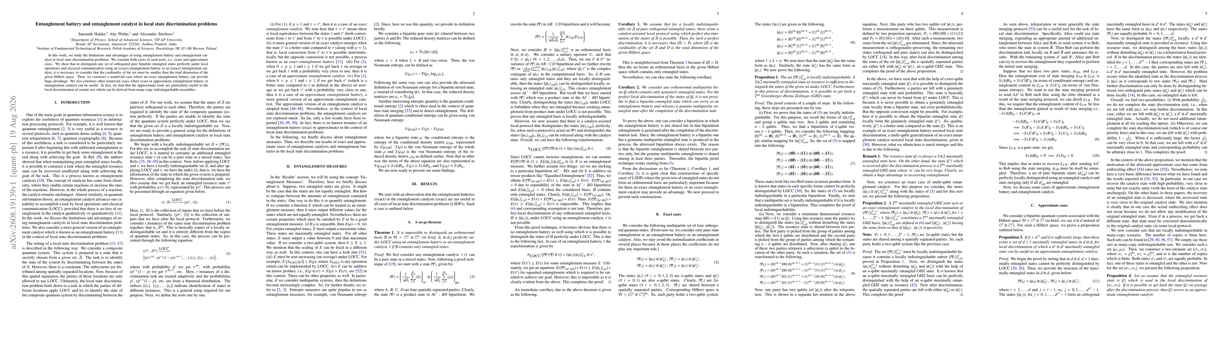 Thumbnail for Entanglement battery and entanglement catalyst in local state discrimination problems