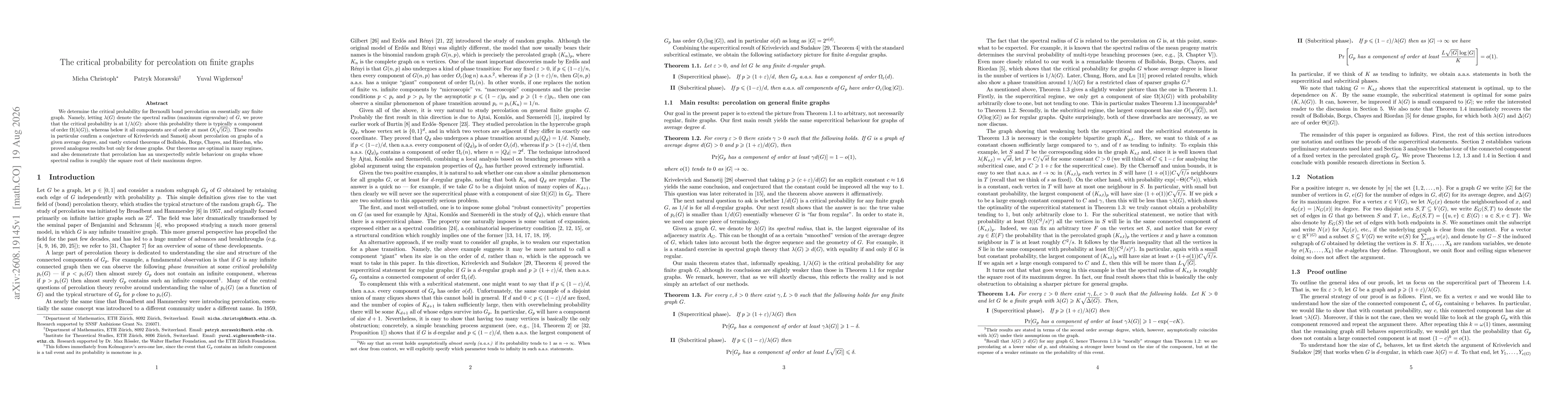 Thumbnail for The critical probability for percolation on finite graphs