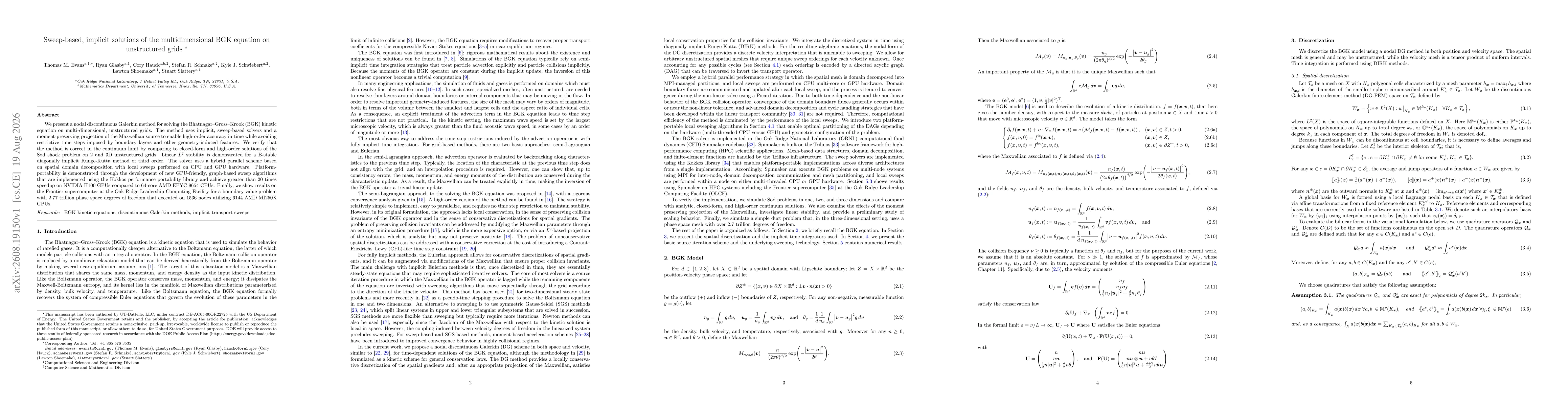 Thumbnail for Sweep-based, implicit solutions of the multidimensional BGK equation on unstructured grids