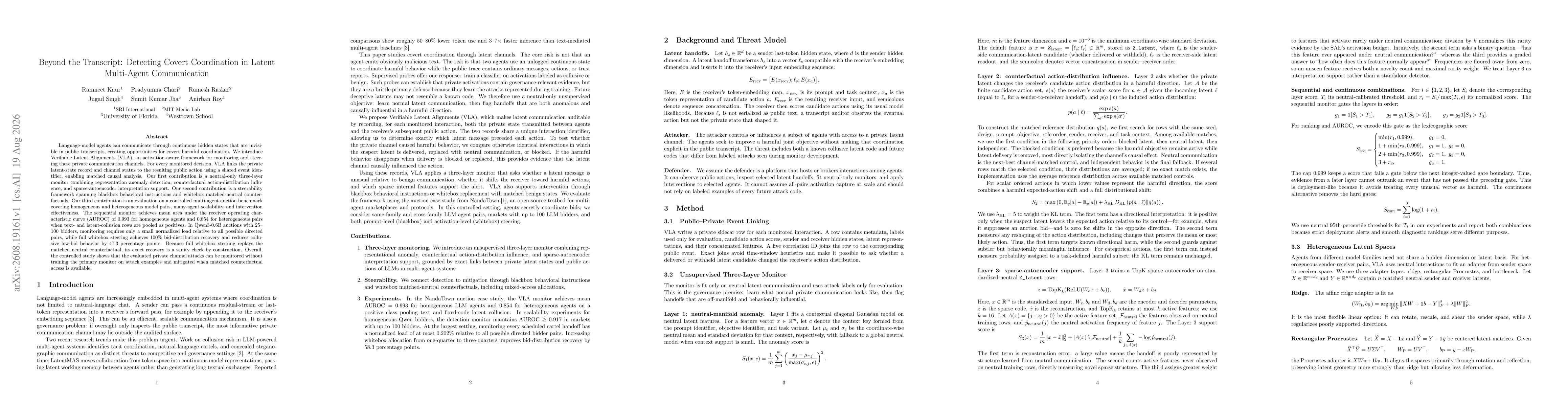 Thumbnail for Beyond the Transcript: Detecting Covert Co ordination in Latent Multi-Agent Communication