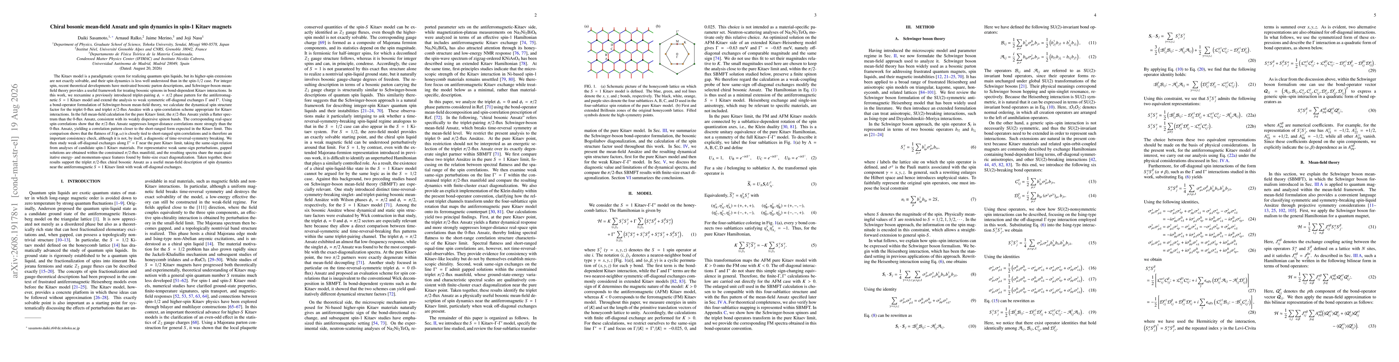 Thumbnail for Chiral bosonic mean-field Ansatz and spin dynamics in spin-1 Kitaev magnets