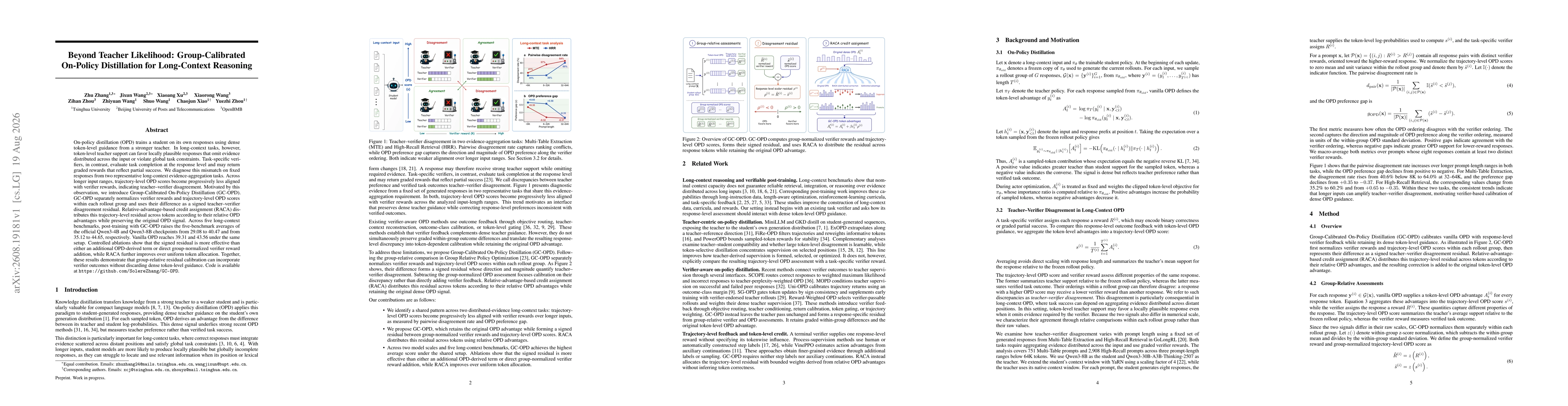 Thumbnail for Beyond Teacher Likelihood: Group-Calibrated On-Policy Distillation for Long-Context Reasoning