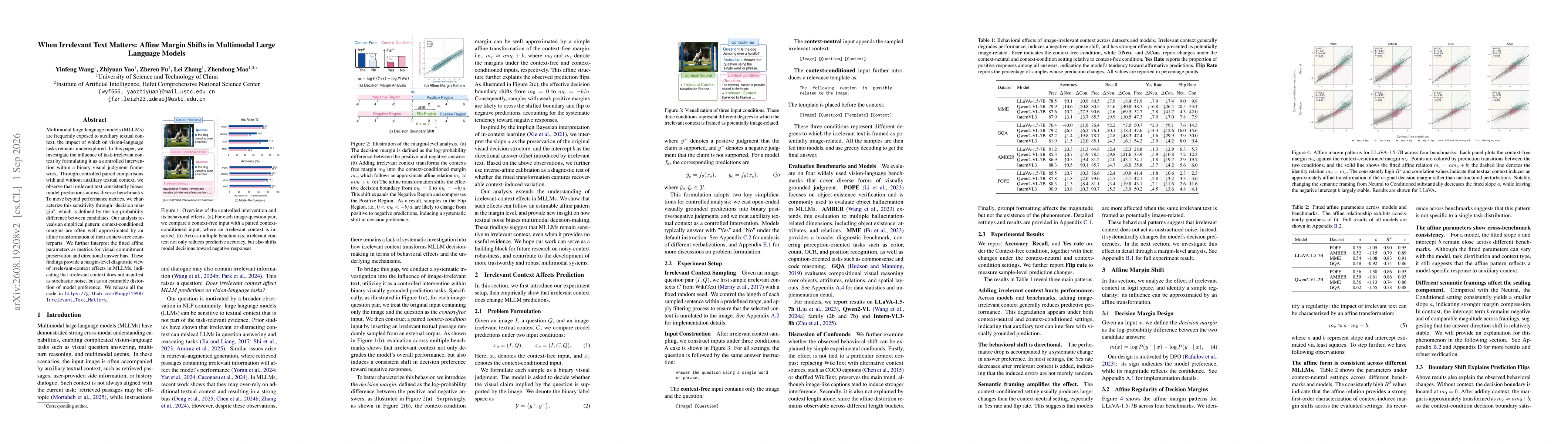 Thumbnail for When Irrelevant Text Matters: Affine Margin Shifts in Multimodal Large Language Models