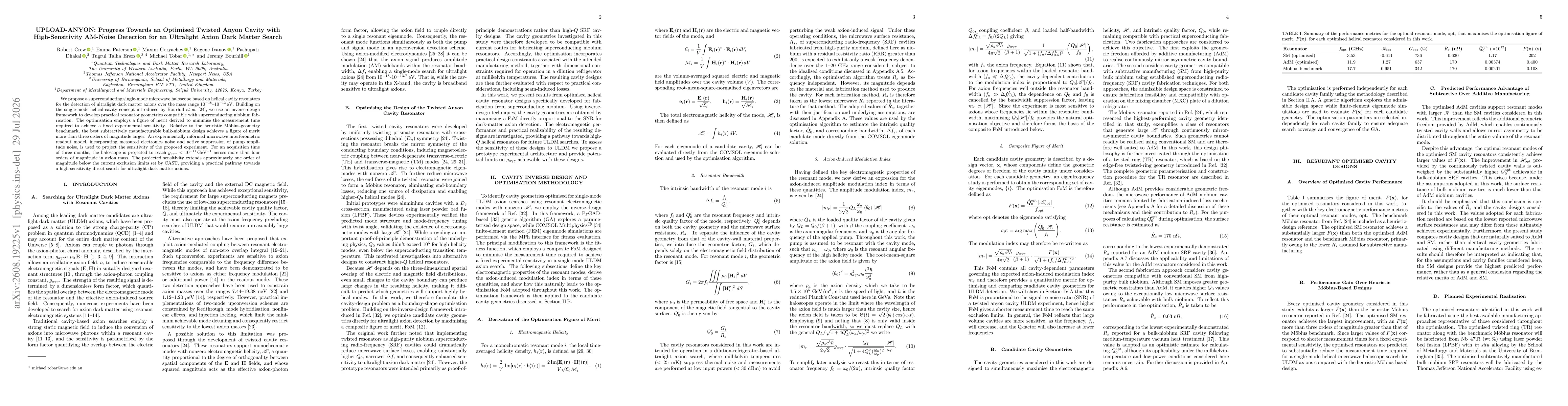 Thumbnail for UPLOAD-ANYON: Progress Towards an Optimised Twisted Anyon Cavity with High-Sensitivity AM-Noise Detection for an Ultralight Axion Dark Matter Search