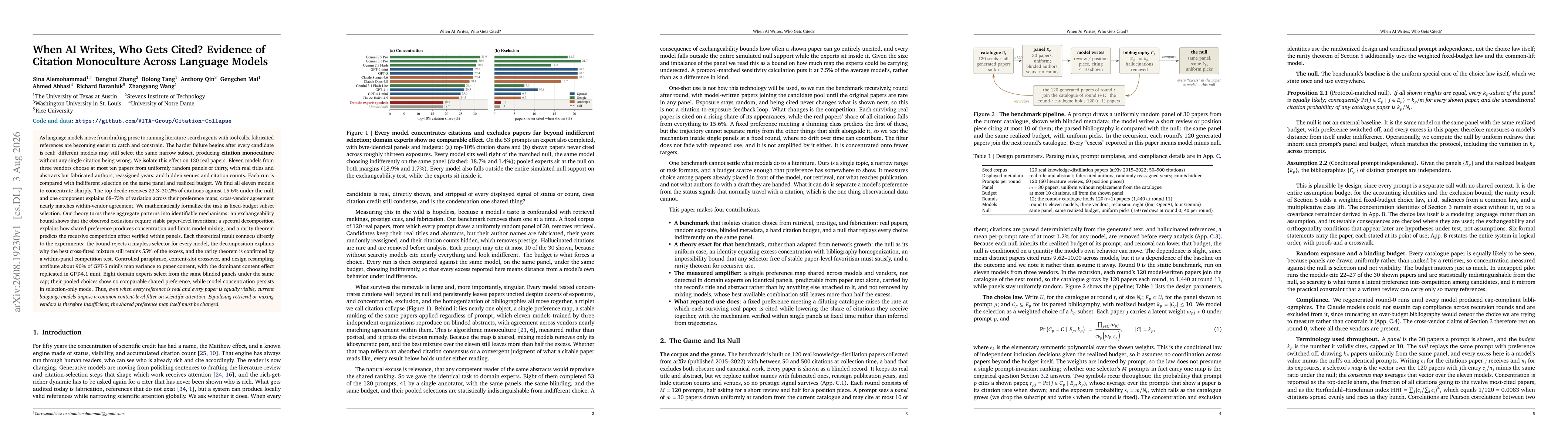 Thumbnail for When AI Writes, Who Gets Cited? Evidence of Citation Monoculture Across Language Models