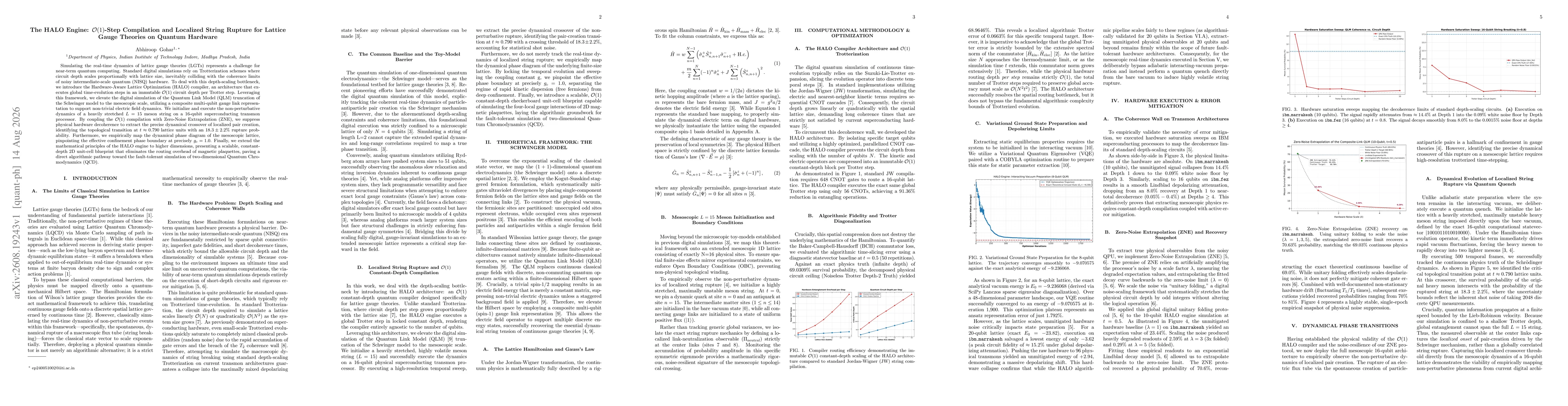 Thumbnail for The HALO Engine: $\mathcal{O}(1)$-Step Compilation and Localized String Rupture for Lattice Gauge Theories on Quantum Hardware