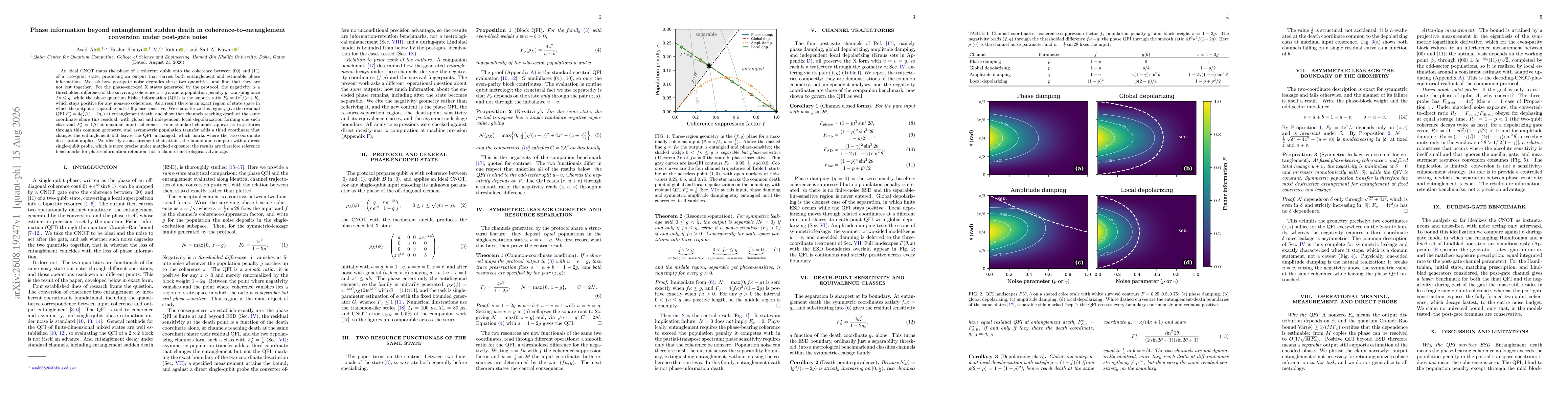 Thumbnail for Phase information beyond entanglement sudden death in coherence-to-entanglement conversion under post-gate noise