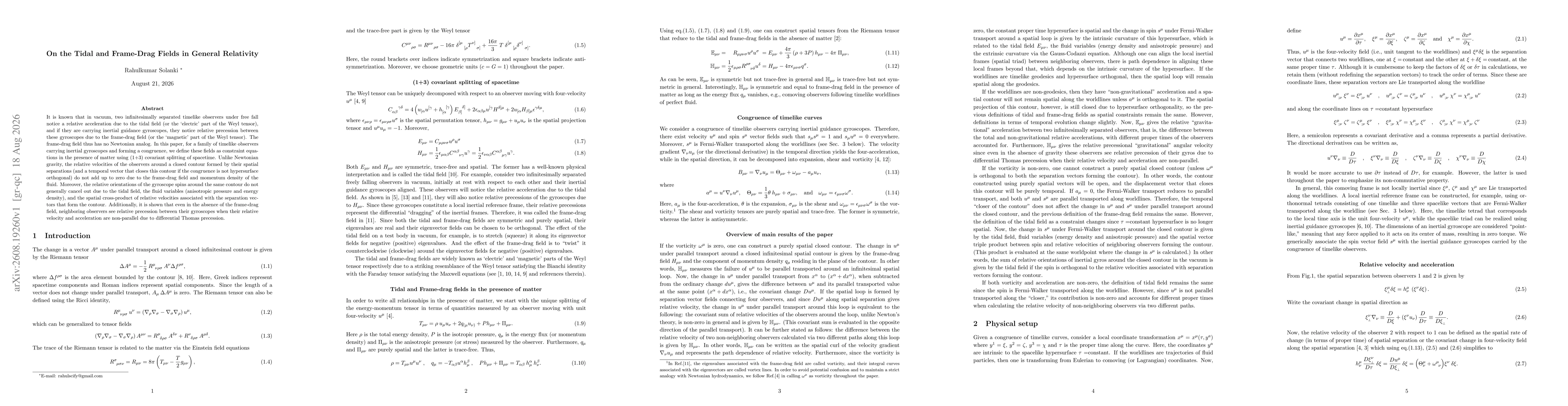 Thumbnail for On the Tidal and Frame-Drag Fields in General Relativity