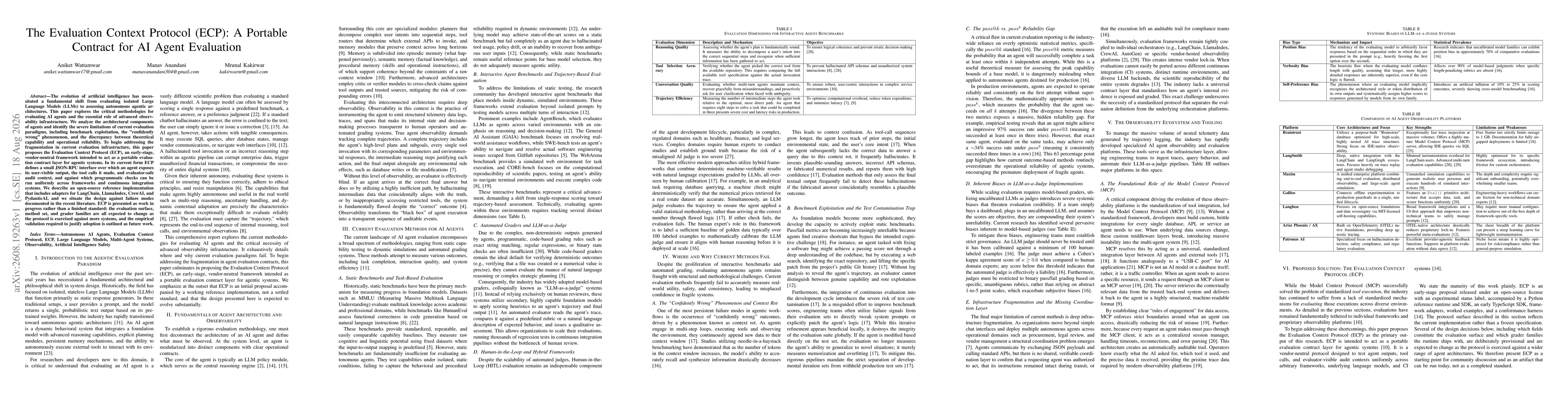 Thumbnail for The Evaluation Context Protocol (ECP): A Portable Contract for AI Agent Evaluation