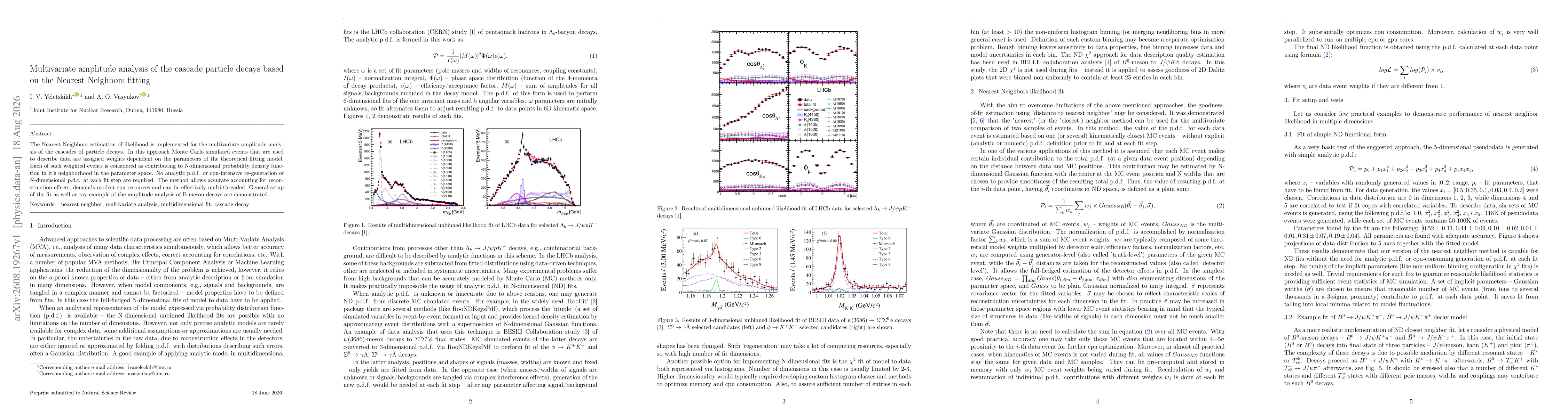 Thumbnail for Multivariate amplitude analysis of the cascade particle decays based on the Nearest Neighbors fitting