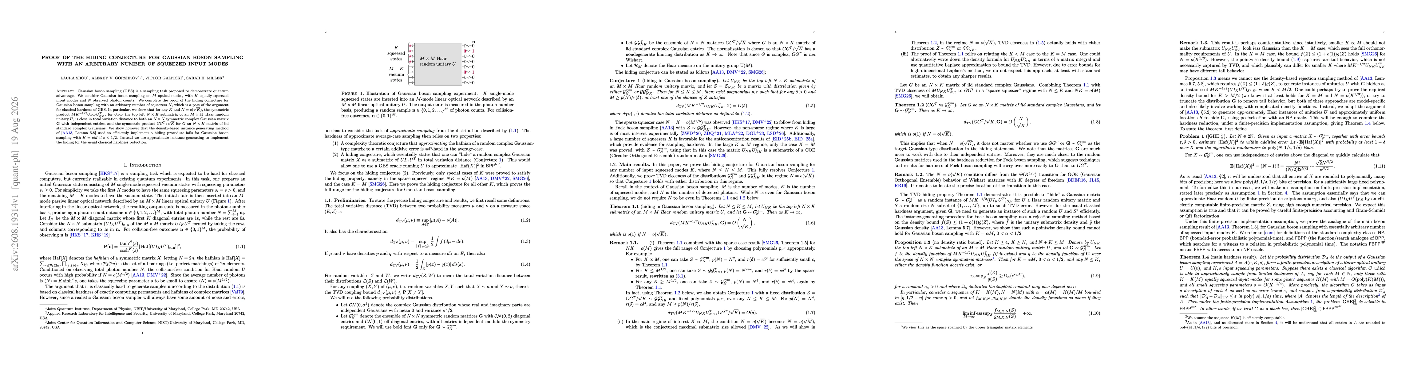 Thumbnail for Proof of the hiding conjecture for Gaussian boson sampling with an arbitrary number of squeezed input modes