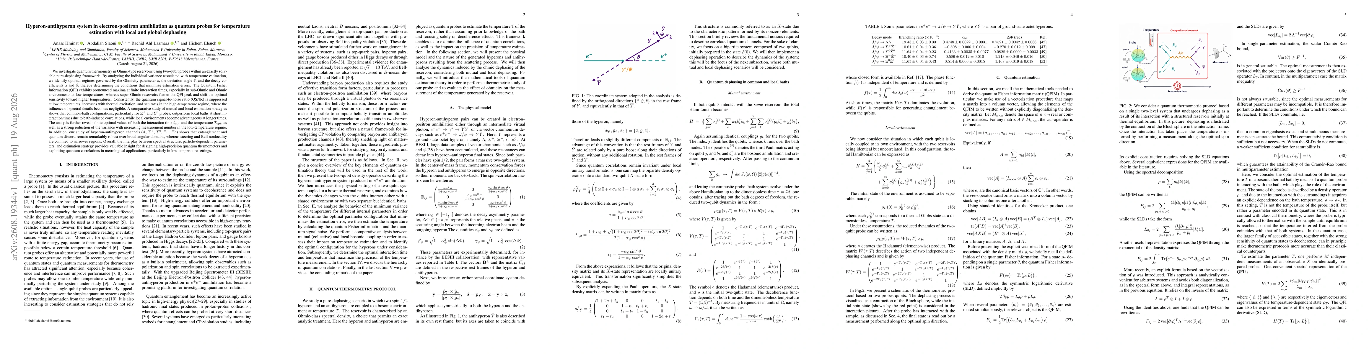 Thumbnail for Hyperon-antihyperon system in electron-positron annihilation as quantum probes for temperature estimation with local and global dephasing