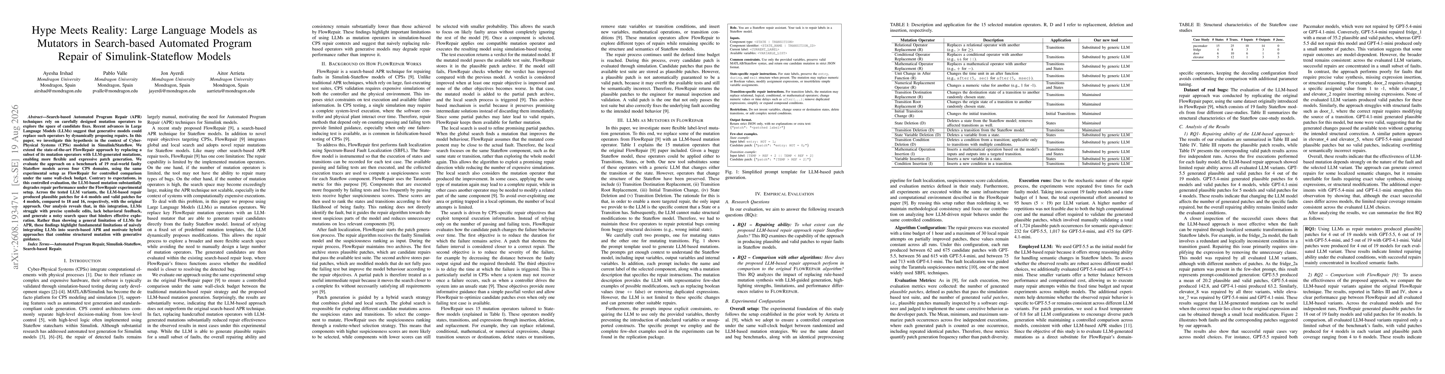 Thumbnail for Hype Meets Reality: Large Language Models as Mutators in Search-based Automated Program Repair of Simulink-Stateflow Models