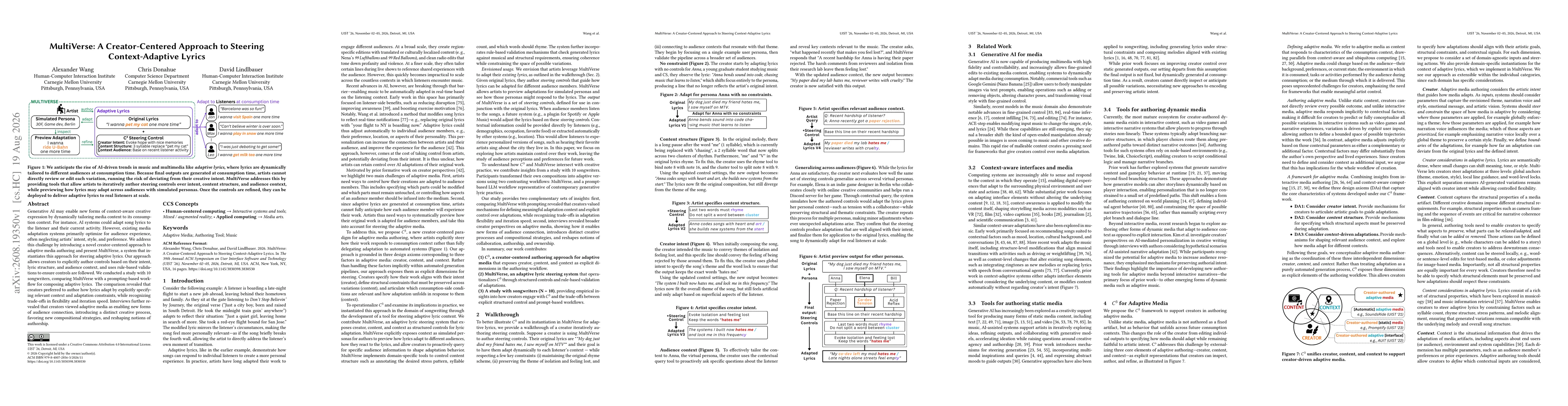 Thumbnail for MultiVerse: A Creator-Centered Approach to Steering Context-Adaptive Lyrics