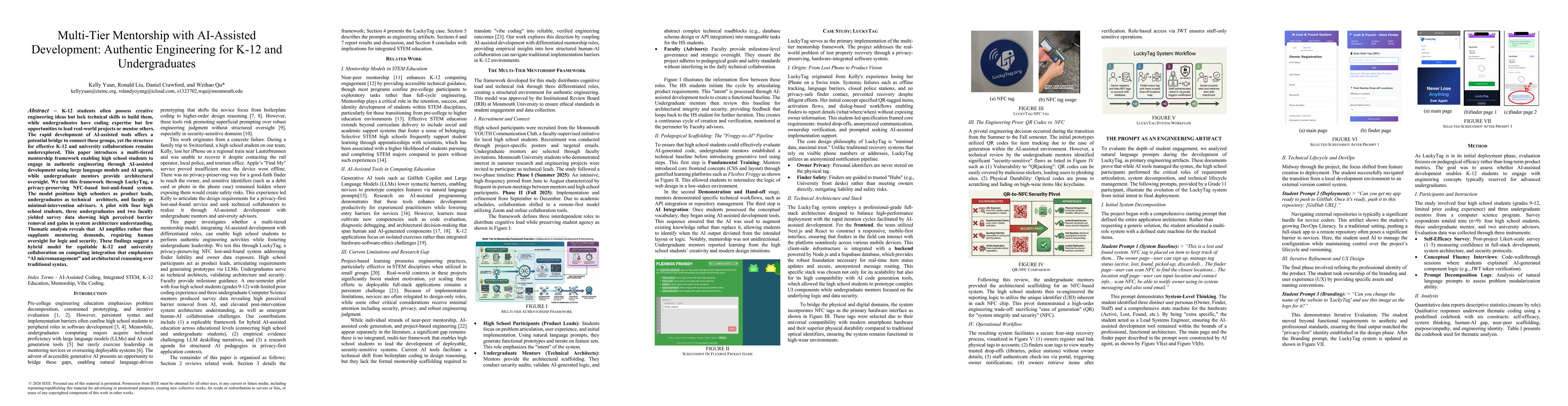 Thumbnail for Multi-Tier Mentorship with AI-Assisted Development: Authentic Engineering for K-12 and Undergraduates