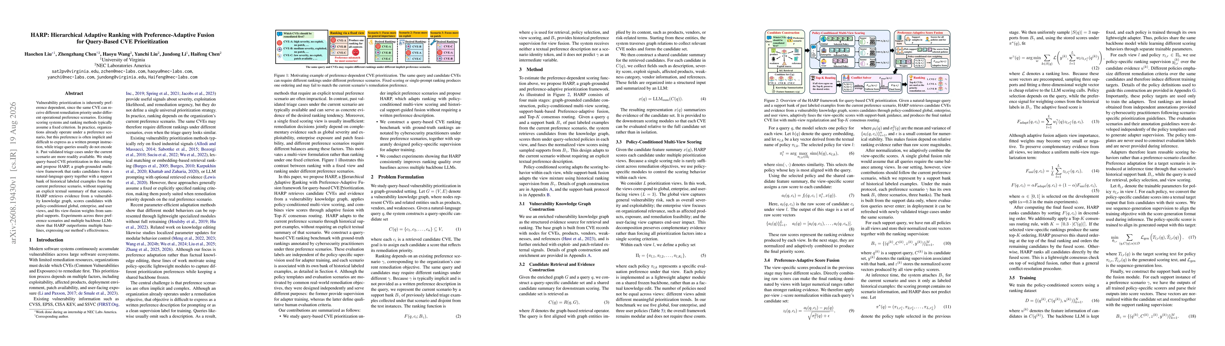 Thumbnail for HARP: Hierarchical Adaptive Ranking with Preference-Adaptive Fusion for Query-Based CVE Prioritization