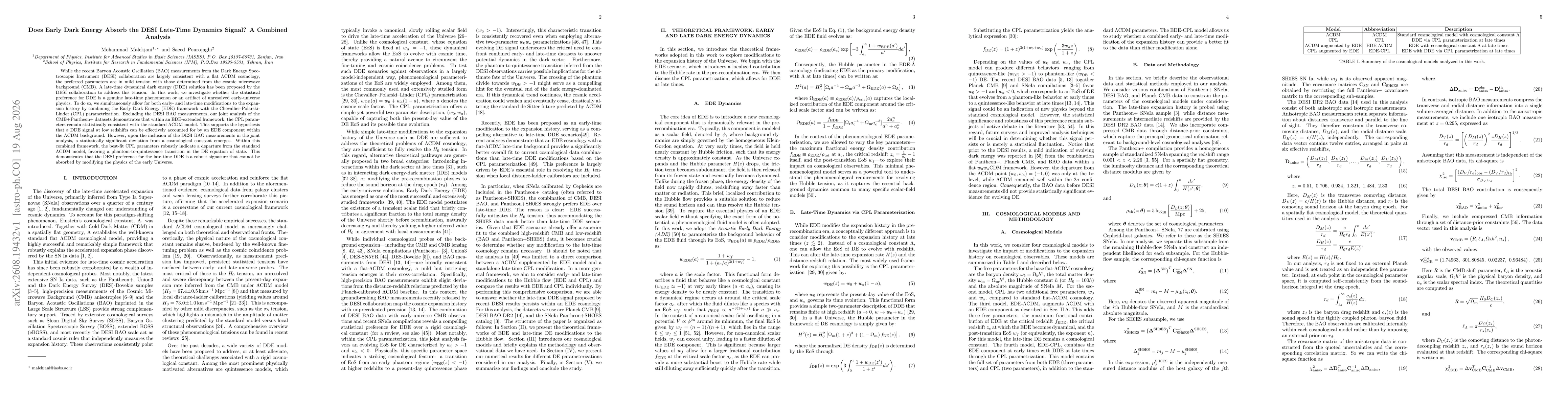 Thumbnail for Does Early Dark Energy Absorb the DESI Late-Time Dynamics Signal? A Combined Analysis