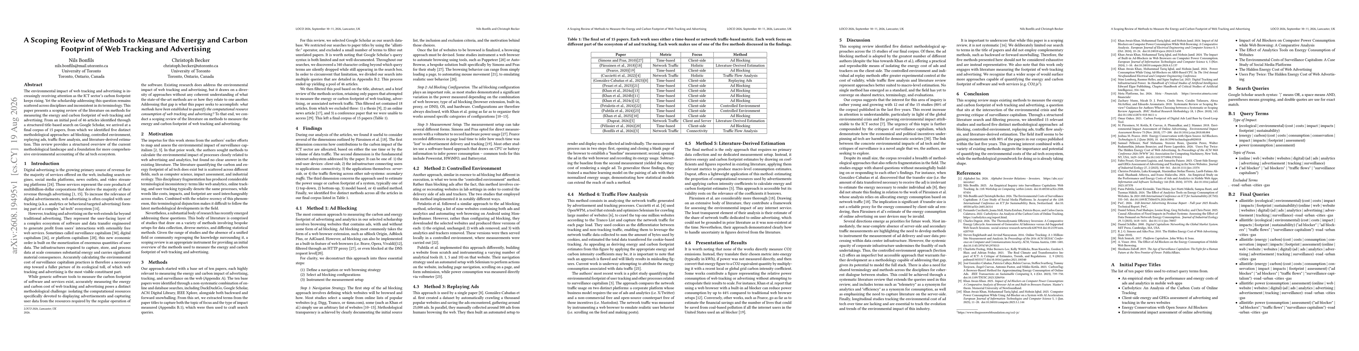 Thumbnail for A Scoping Review of Methods to Measure the Energy and Carbon Footprint of Web Tracking and Advertising
