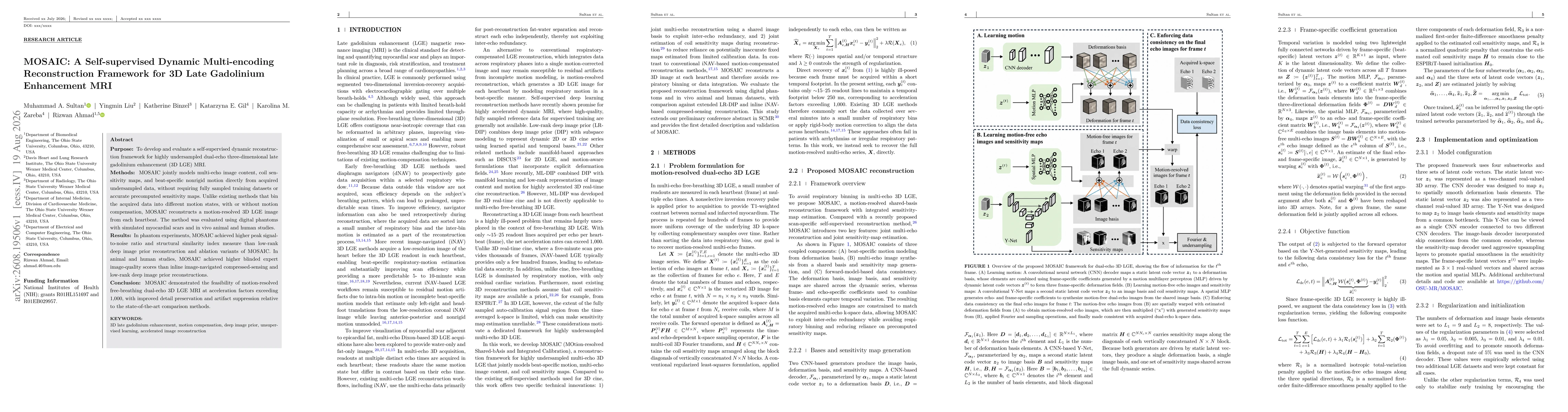 Thumbnail for MOSAIC: A Self-supervised Dynamic Multi-encoding Reconstruction Framework for 3D Late Gadolinium Enhancement MRI