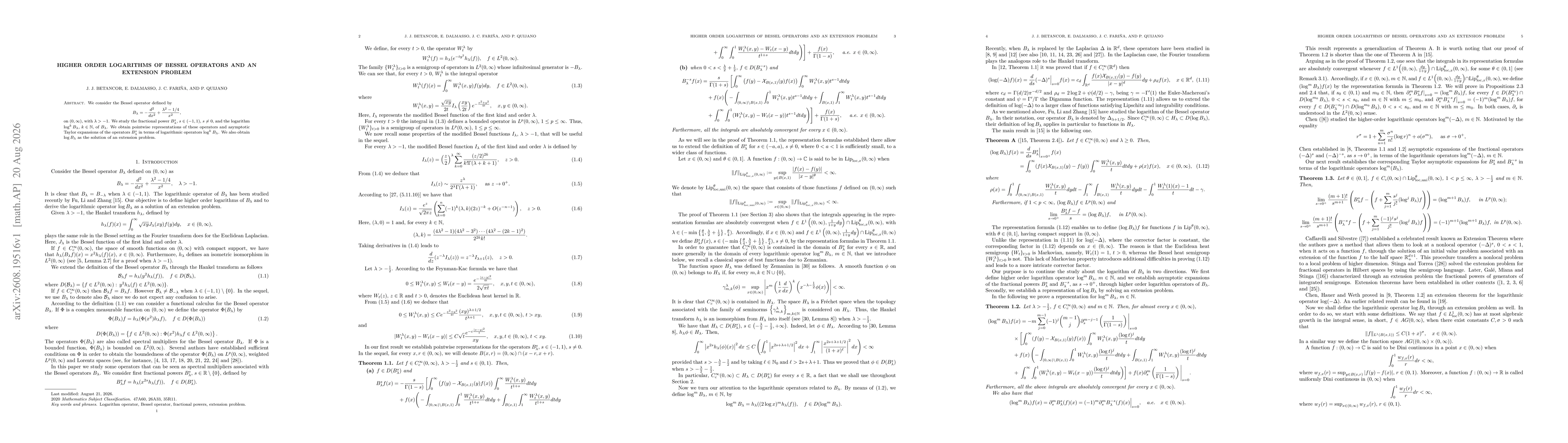 Thumbnail for Higher order logarithms of Bessel operators and an extension problem