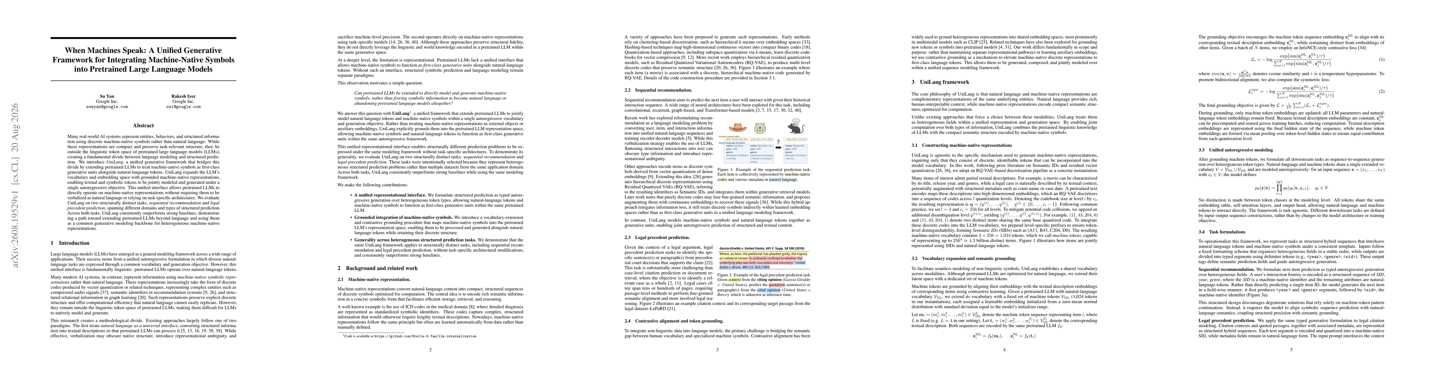 Thumbnail for When Machines Speak: A Unified Generative Framework for Integrating Machine-Native Symbols into Pretrained Large Language Models