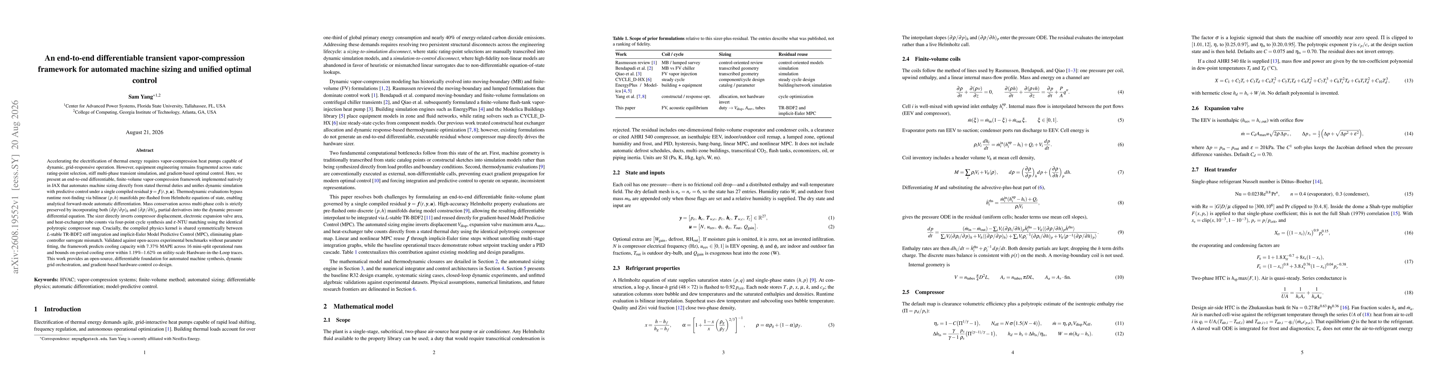 Thumbnail for An end-to-end differentiable transient vapor-compression framework for automated machine sizing and unified optimal control