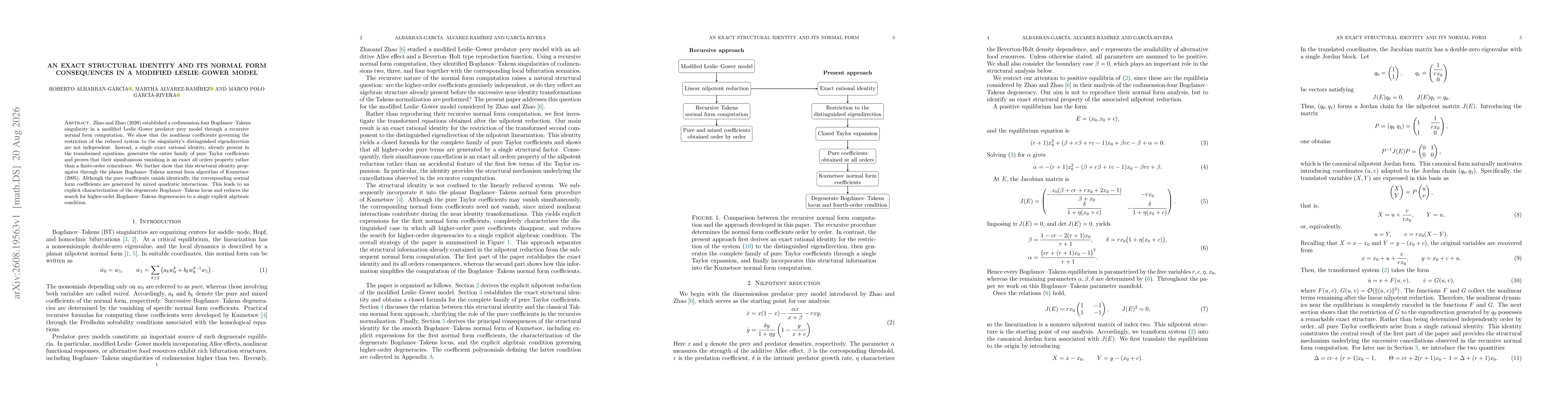 Thumbnail for An exact structural identity and its normal form consequences in a modified Leslie--Gower model