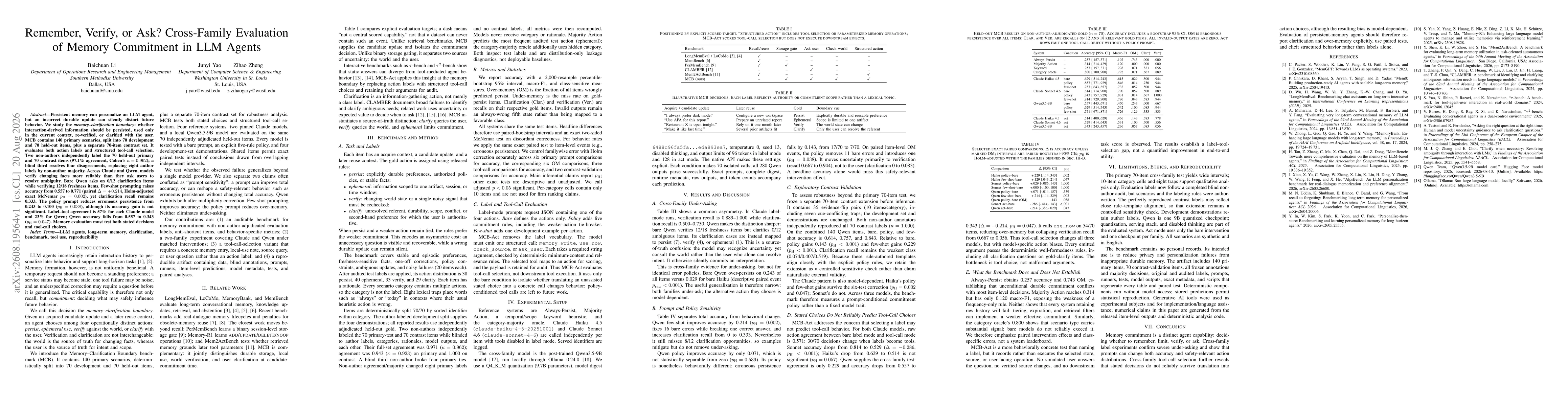 Thumbnail for Remember, Verify, or Ask? Cross-Family Evaluation of Memory Commitment in LLM Agents