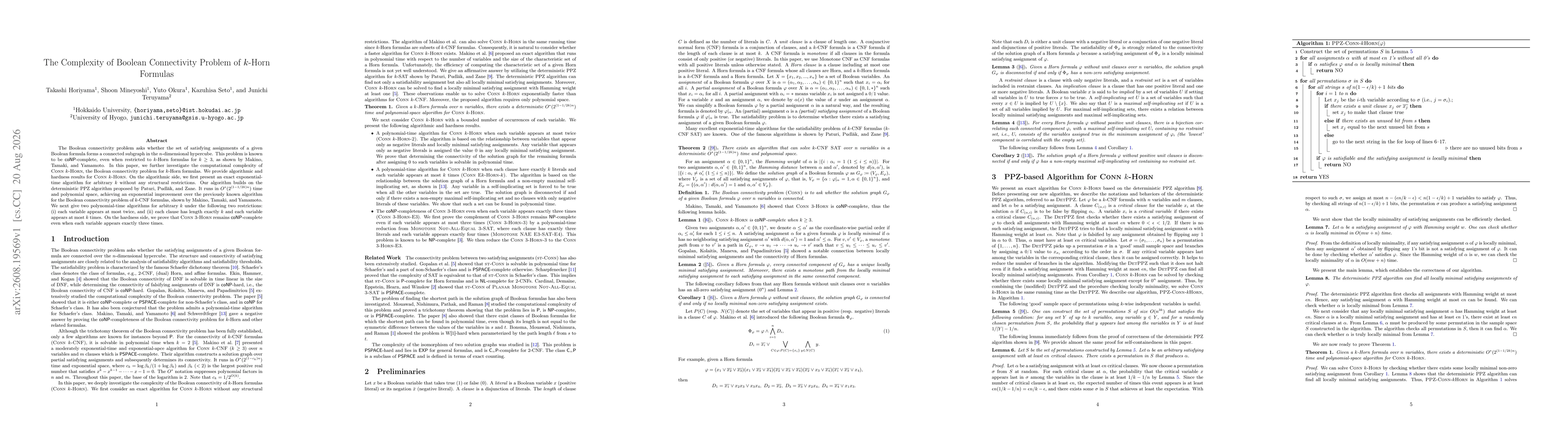 Thumbnail for The Complexity of Boolean Connectivity Problem of $k$-Horn Formulas