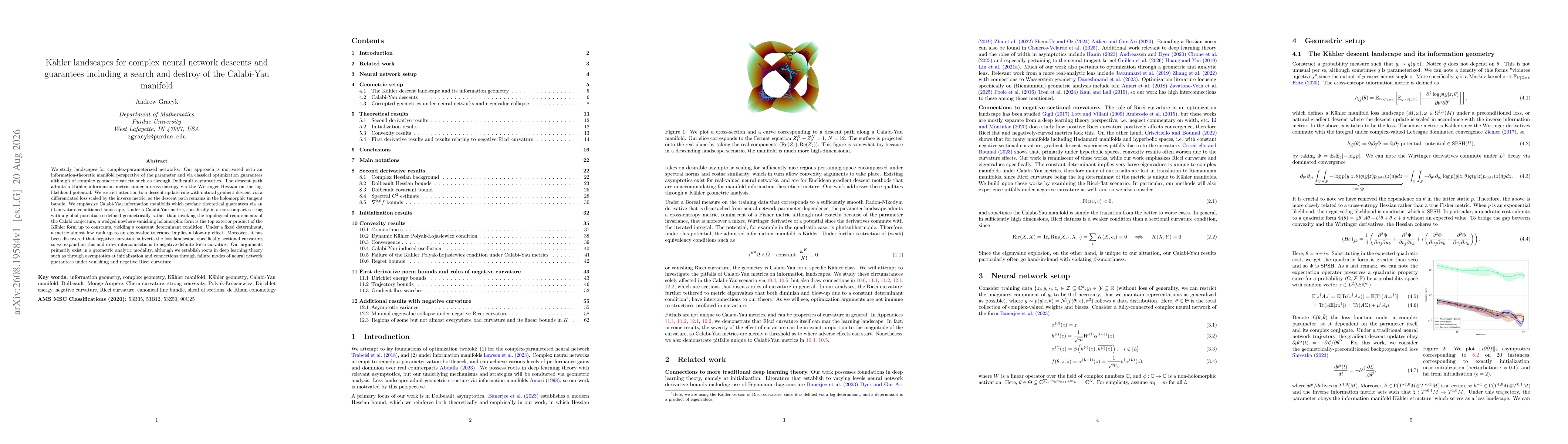 Thumbnail for Kähler landscapes for complex neural network descents and guarantees including a search and destroy of the Calabi-Yau manifold
