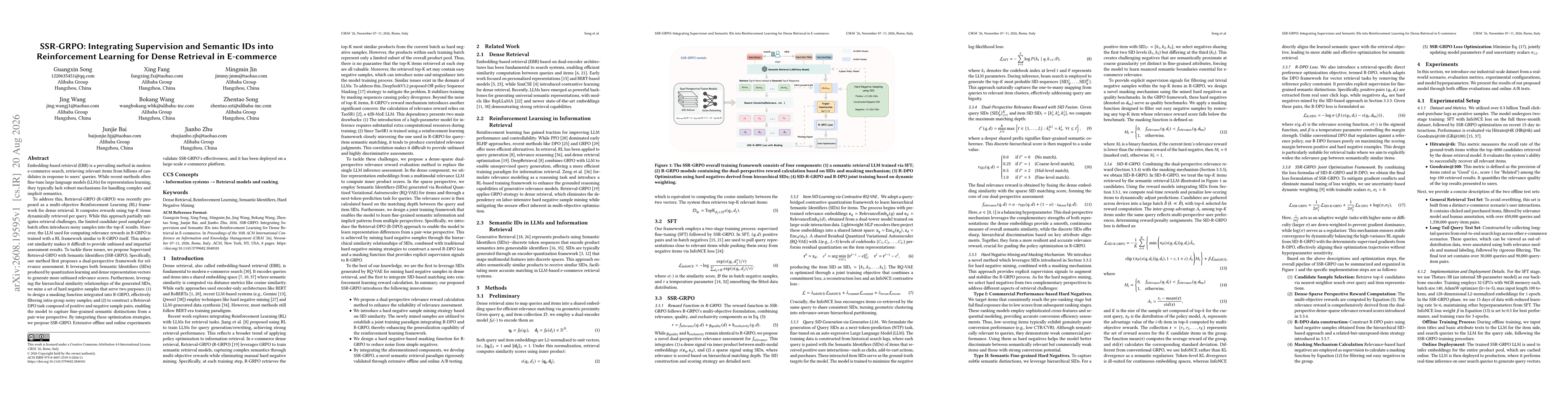 Thumbnail for SSR-GRPO: Integrating Supervision and Semantic IDs into Reinforcement Learning for Dense Retrieval in E-commerce