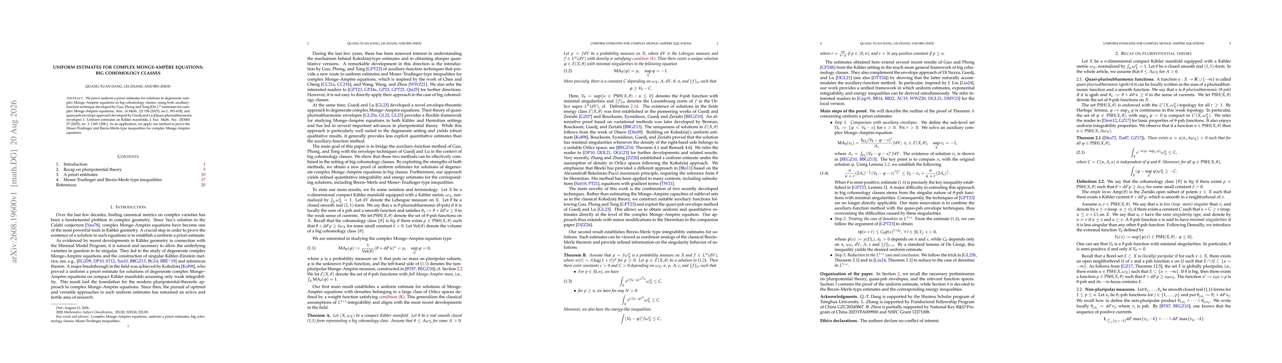 Thumbnail for Uniform estimates for complex Monge-Ampère equations: big cohomology classes