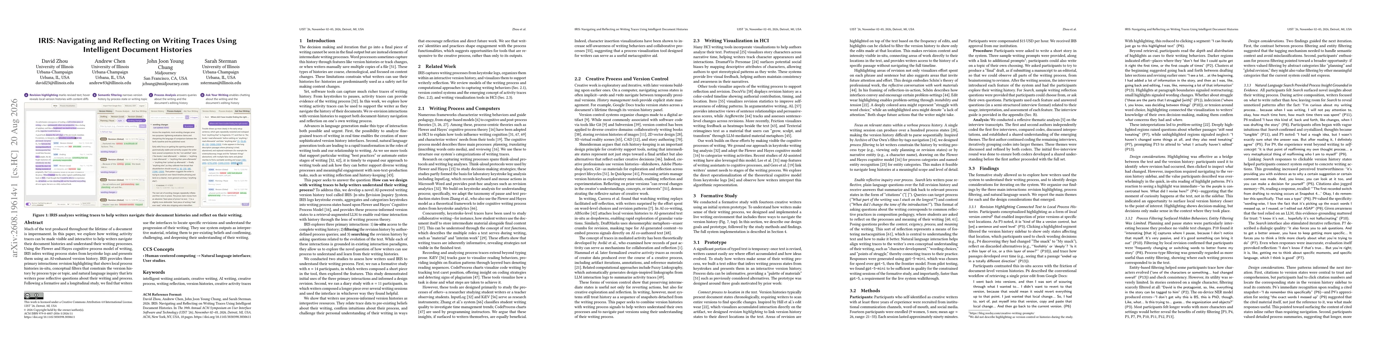 Thumbnail for IRIS: Navigating and Reflecting on Writing Traces Using Intelligent Document Histories